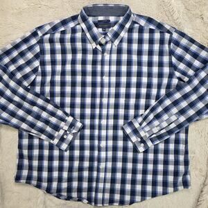 Mason James Shirt Mens 2XL Blue White Stretch Button Up Plaid Long Sleeve